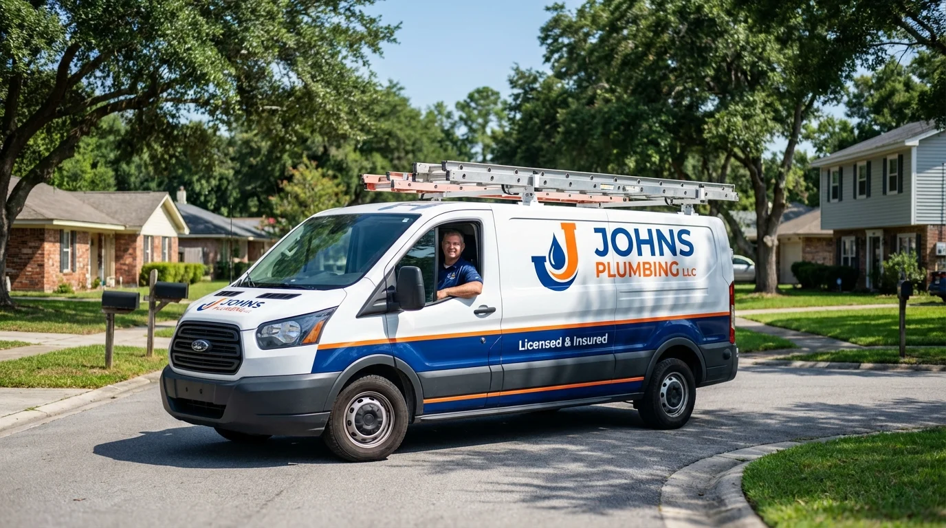 Johns Plumbing LLC service van in Grafton, ND
