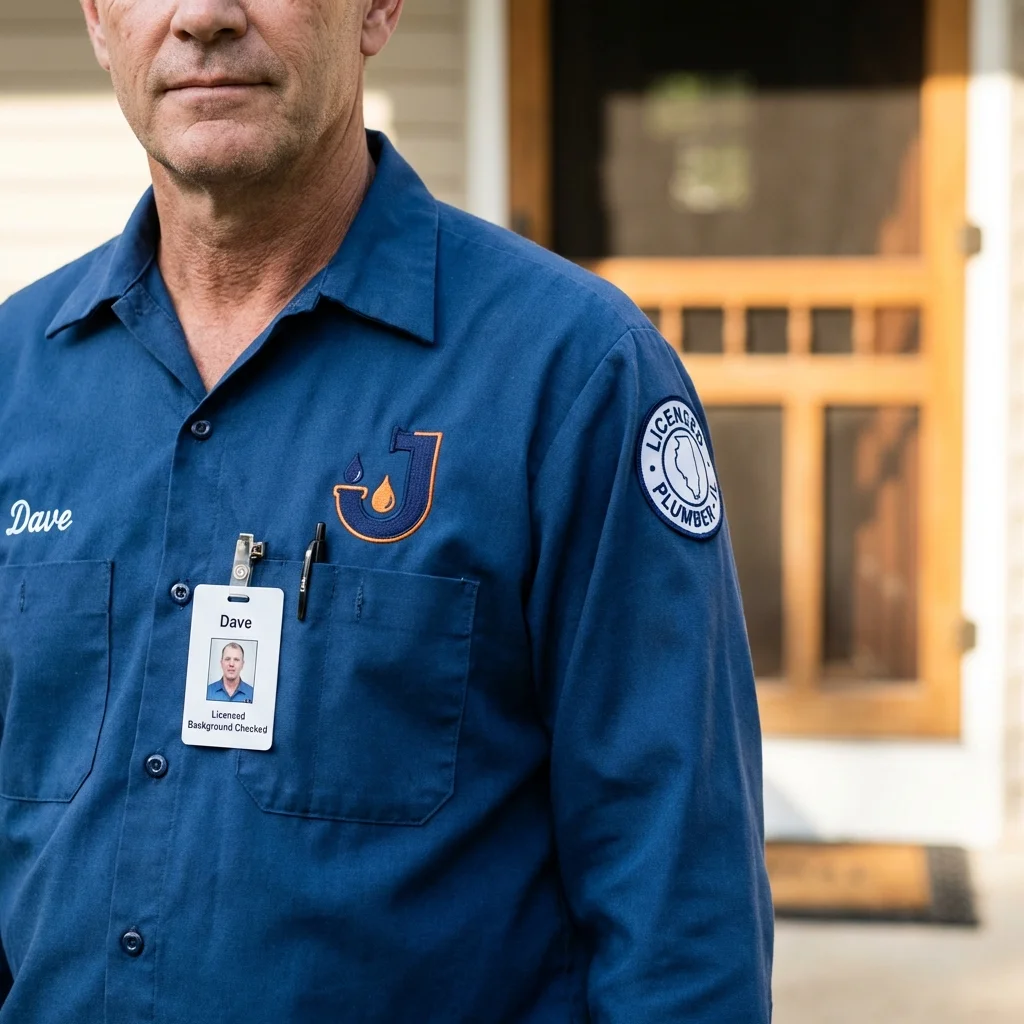 Licensed plumber showing ID badge in Grafton, ND