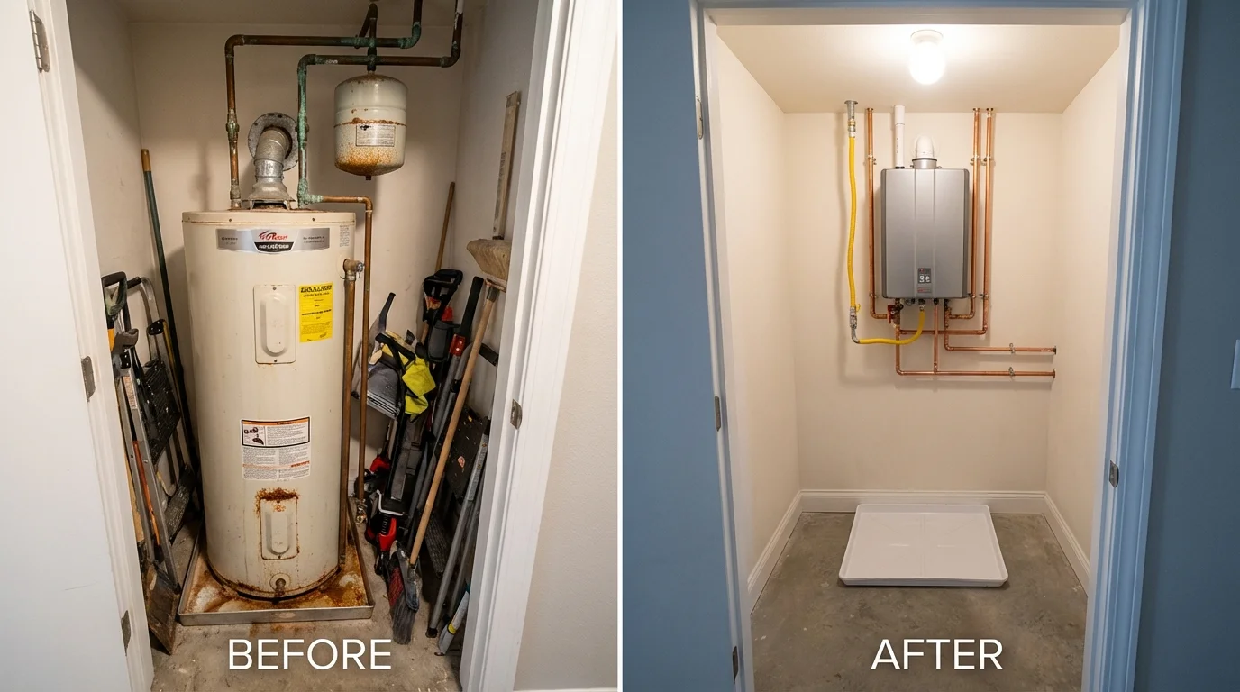 Tank water heater versus wall-mounted tankless unit comparison for Grafton, ND homeowners