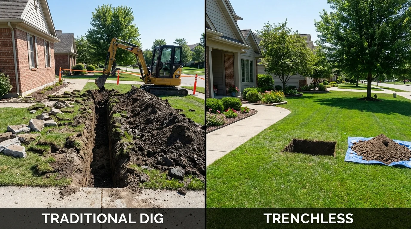 Trenchless sewer repair with minimal yard damage versus traditional excavation in Grafton, ND